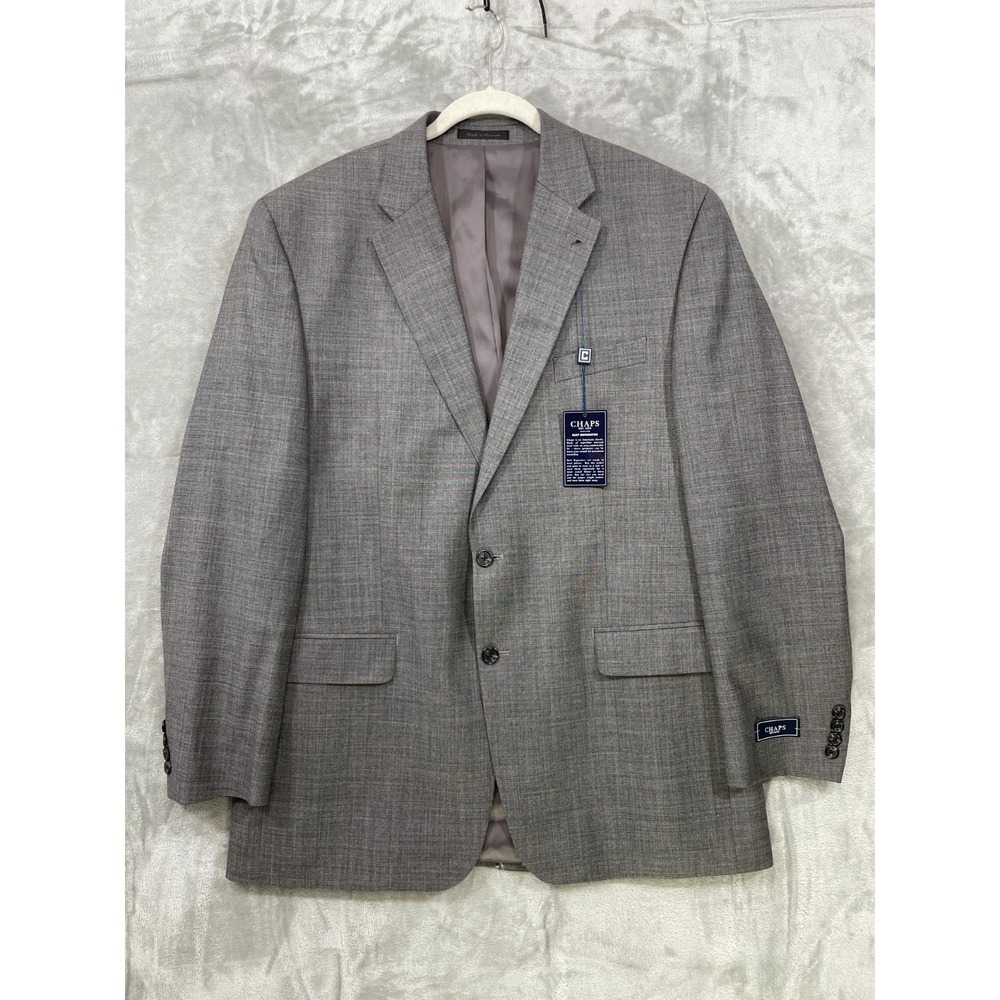 NEW Chaps Men's Size 44 Long Blazer Sport Suit Coat  Grey 2 Button 100% Wool NWT